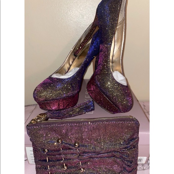 Bakers Nikka 20 Multi Color Stiletto & Matching Clutch. - Picture 1 of 8